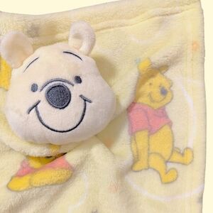 Disney Baby Yellow Winnie The Pooh Plush Lovey Security Blanket Teether Plush